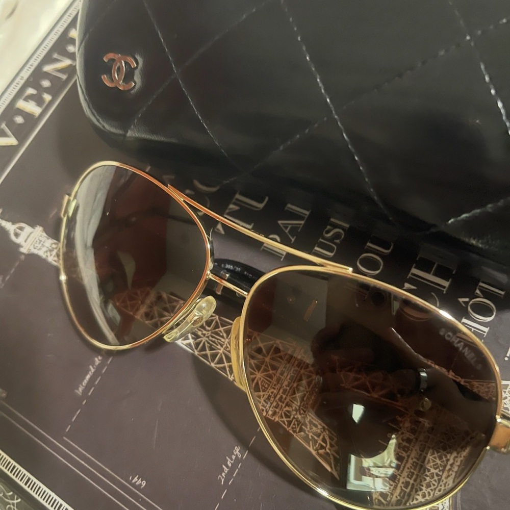 Chanel Black Quilted Case with Gold Frame Sunglasses